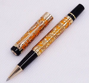 Ручка Jinhao 5000, винтажная, роскошная, с текстурой дракона металлическая шариковая ручка, оранжевые и золотые чернила для офиса, бизнеса