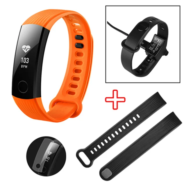 orange charger strap Умный Браслет Huawei Honor Band 3, монитор сердечного ритма Honor 3, умный Браслет для плавания, водонепроницаемый фитнес-трекер - Цвет: orange charger strap