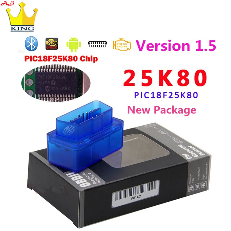 Супер Мини ELM327 Bluetooth V1.5 25K80 чип OBD2 диагностический инструмент Bluetooth ELM 327 V2.1 для Android/Symbian автоматический сканер - Цвет: V1.5 Blue 25K80