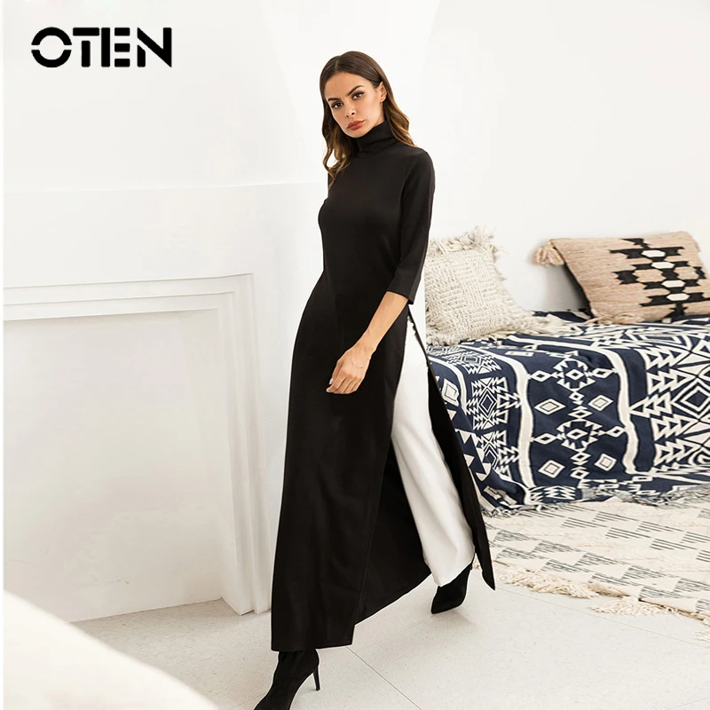 Женская одежда OTEN Fashions черное Элегантное Длинное Платье макси с высоким разрезом