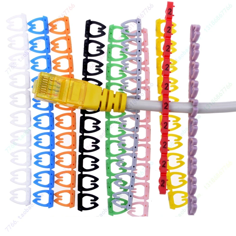100 шт./кор. 6 мм 7 CAT5 CAT6 Сетевой Кабель маркер номера зажим 0-9 маркеров цветных