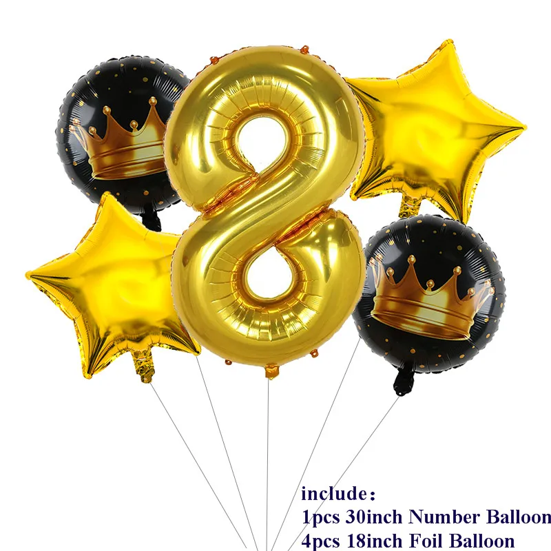 5pcs 5pcs 30 inch Gold Number Foil Balloons Gold Crown 0-9 Digit Air Ballon Kids Birthday Party Decorations Anniversary Supplies Ball - Цвет: 5pcs