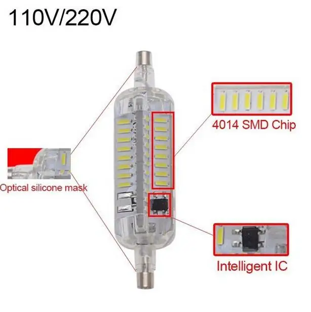 Новинка 2017 силиконовая Светодиодная лампа R7S лампа-кукуруза SMD 4014 220 В r7s 78 мм 118 7 Вт