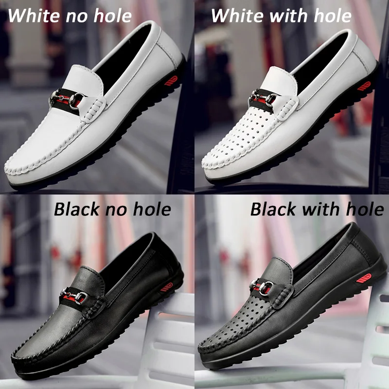 2019 White Boat Shoes For Men Genuine Leather Loafers Fashion Black Men's Casual Slip On Plus Size Zapatos Hombre summer | Обувь
