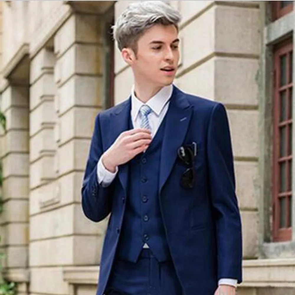 

Men's Wedding Handsome 3 Piece Suit Peak Lapel 2 Button Dress Set for Prom Meeting (Blazer+Vest+Pants)