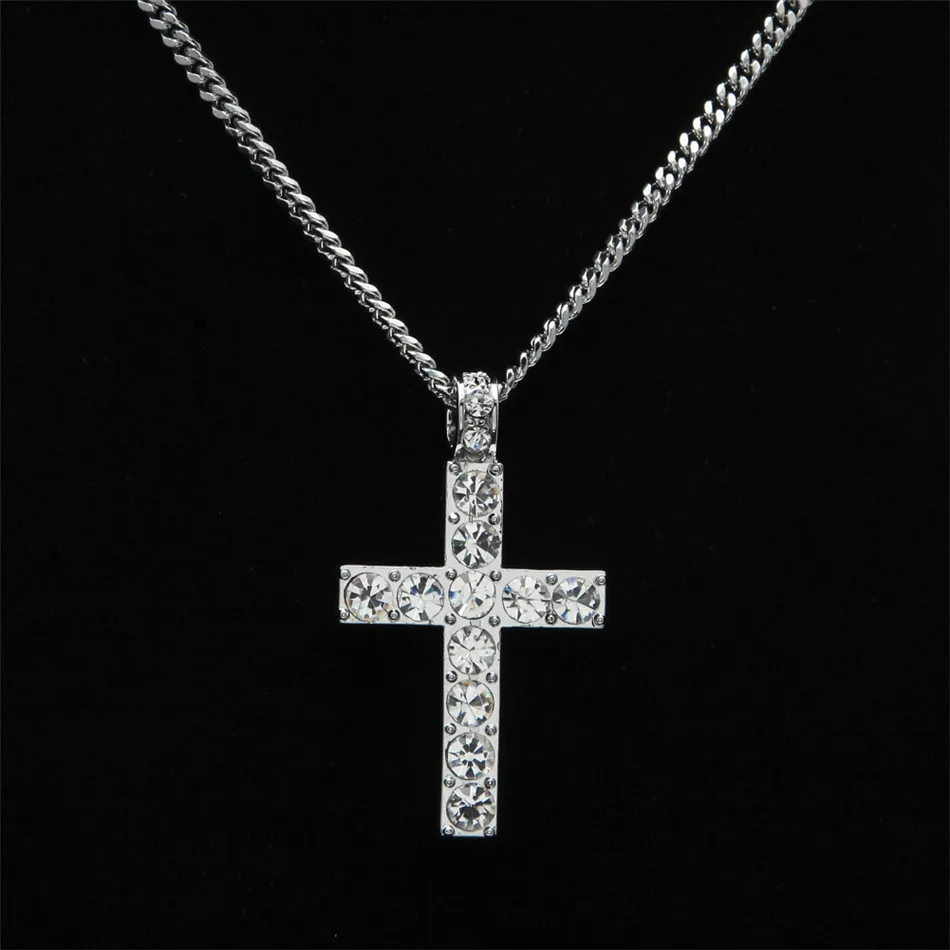 Хип-хоп сплав золота Цвет крест кулон Цепочки и ожерелья религиозных Iced Out Rhinestone