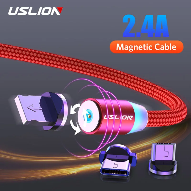 USLION 2.4A Магнитный Micro USB кабель для samsung S7 Xiaomi Redmi Note 5 Pro 4 usb type C зарядное устройство