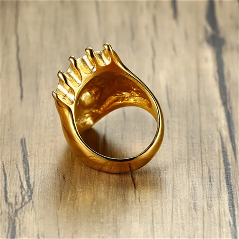 HIP HOP Punk Jewelry Stainless Steel Rhinestone Crown Lion Head Gold Ring For men | Украшения и аксессуары