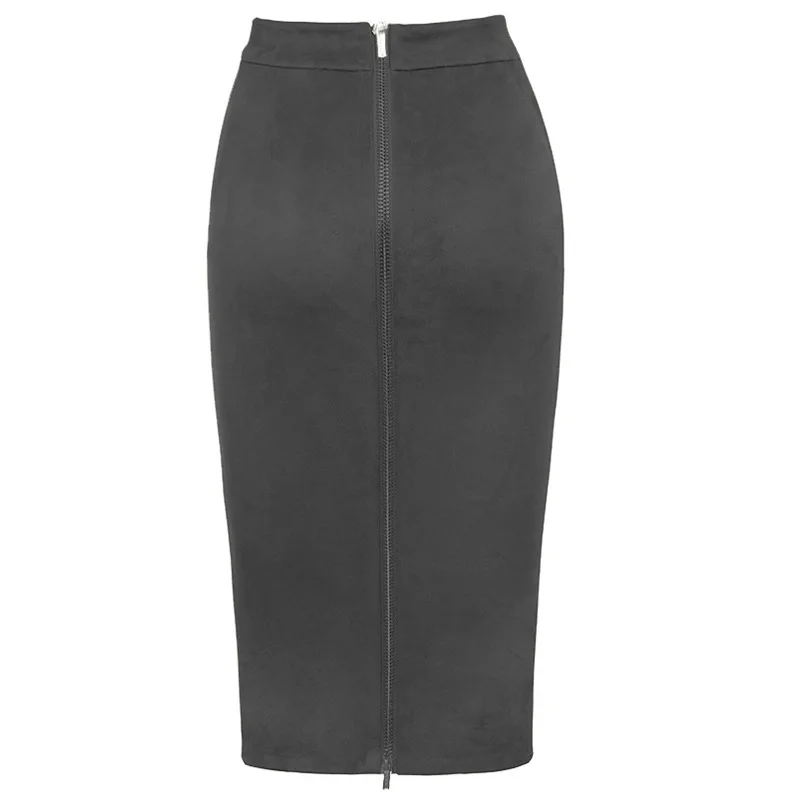 

SWYIVY Women Pencil Skirt Sexy Faux Leather Mid Calf Skirts High Waist Bodycon Skirt Thin Back Zipper Black Skirts