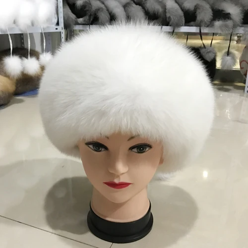 white Женская зимняя шапка из натурального Лисьего меха, теплая мягкая пушистая шапка из меха лисы для девочек, роскошная Высококачественная шапка-бомбер из натурального Лисьего меха - Цвет: white