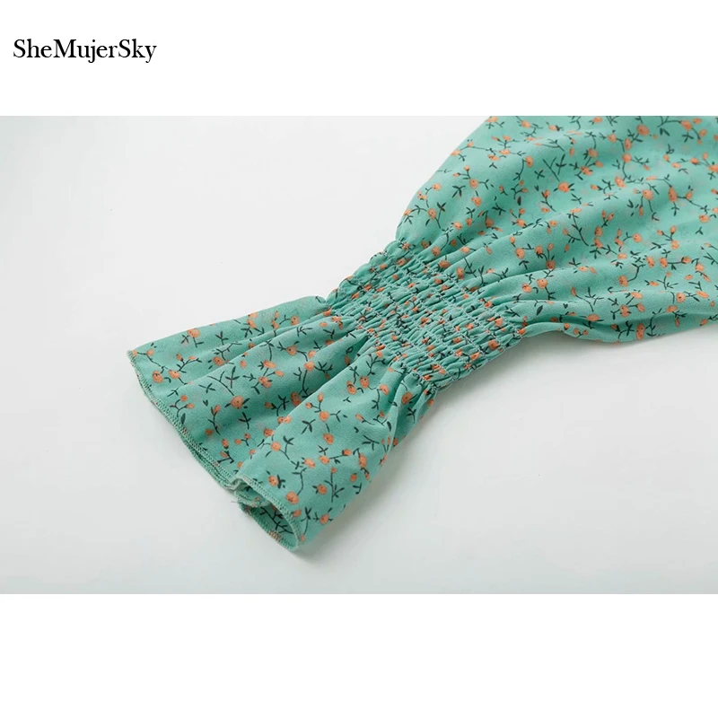 SheMujerSky Сексуальная зеленая печать короткая шифоновая блузка женская летняя с