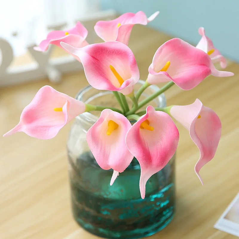 

PU Calla lily Flower 9 heads Real Touch Wedding flower Bouquet Artificial Silk flowers For Home Party Decoration