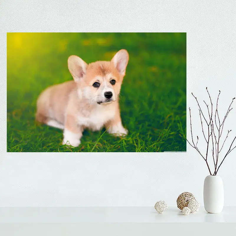 Custom canvas poster Corgi painting High Quality wall Art Fabric Cloth Print | Дом и сад