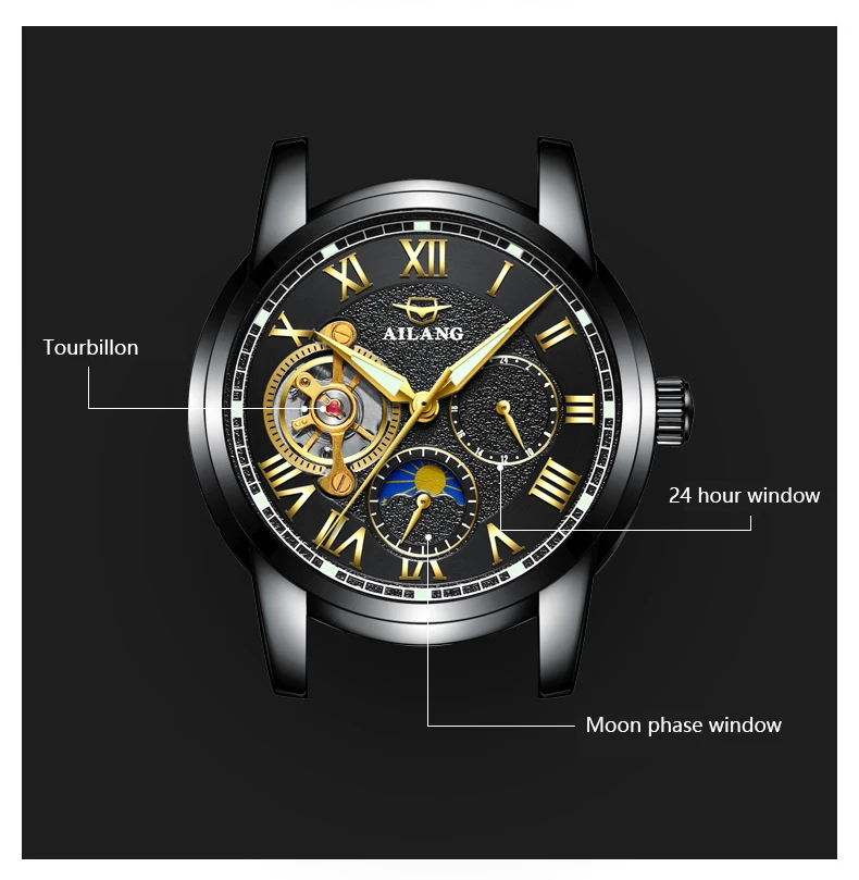 AILANG деловые часы Мужские автоматические светящиеся часы мужские Tourbillon водонепроницаемые механические часы Топ бренд relogio masculino