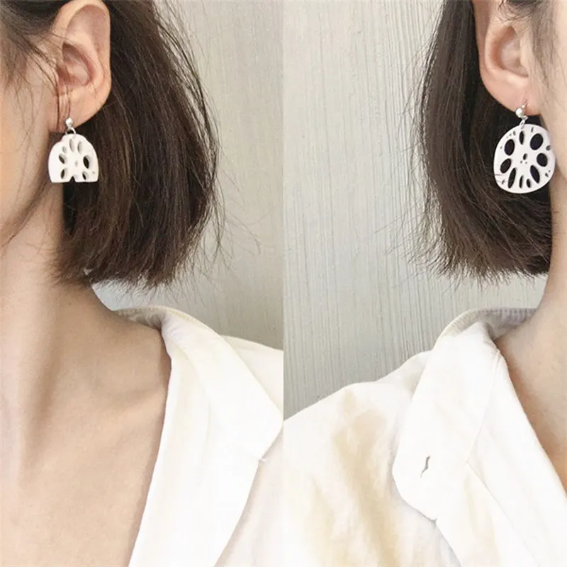 Модные Акриловые серьги большие листья висячие асимметричные с белым корнем