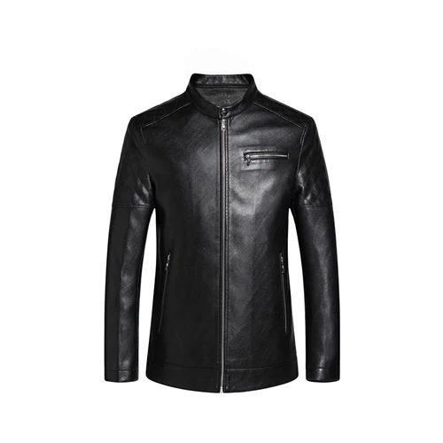 QUANBO продукт Мужская одежда осень зима Slim Fit кожаная куртка высокое качество овчины воротник стойка цвет мужские пальто - Цвет: Balck