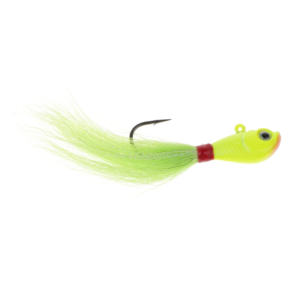 3D Eye Artificial Feather Lead Fishing Lure Hand-tied Bucktail Jig Head Hook Fresh Water Fishing Lure Bait Accessories 28g