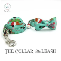 the green merry christams dog collar and leash set with bow tie cotton dog cat necklace for pet christmas gift