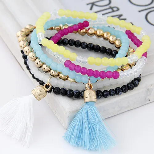 Женские многослойные браслеты эластичные ярких цветов с бусинами LEMOER из