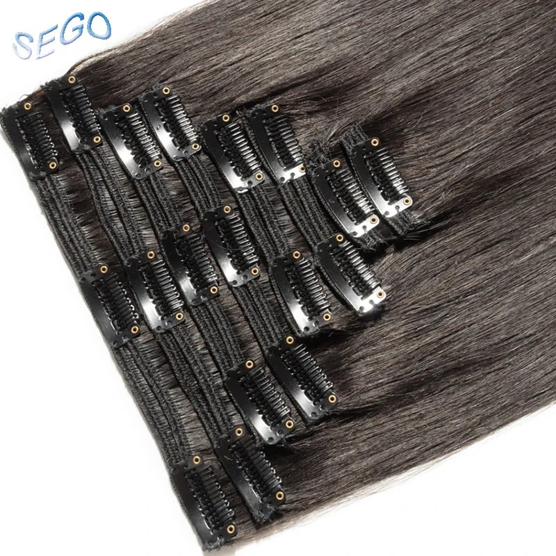 SEGO 1"-24" 110 г-170 г Прямой зажим синтетических Пряди человеческих волос для наращивания 8 шт./компл. волосы на клипсах с двойной прядкой из Non-Remy человеческих волос на зажимах