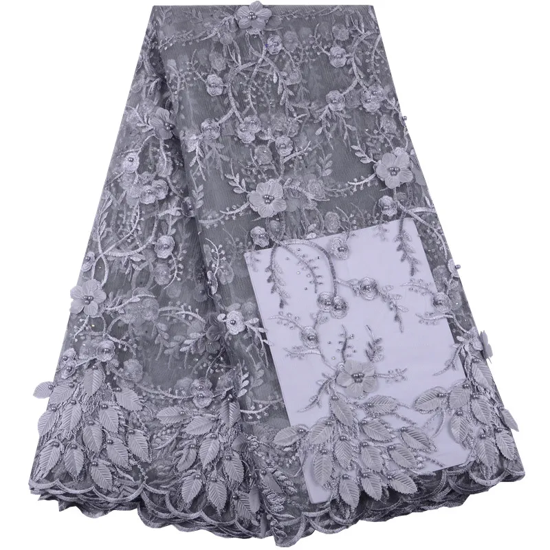 

Африканская кружевная ткань, новейшая серая 3D Цветочная кружевная Высококачественная вышивка, французская сетка 2019, французская кружевная...