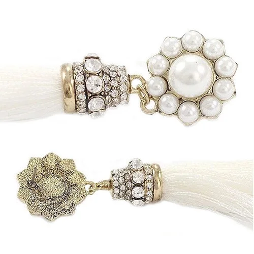 

Fashion Vintage Style Simulated Pearl Flower Rhinestone Cluster Tassels Silk Thread Ear Stud Earrings Jewelry For Women & Girl