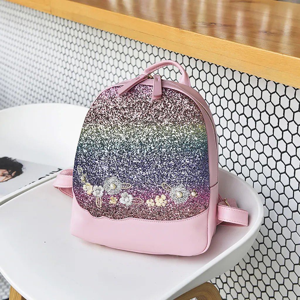 

Girls Bling Glitter Rucksack Shining Color Sequins Backpack Women Floral Pu Leather Backpacks Ladies Small Travel Bag Mochila