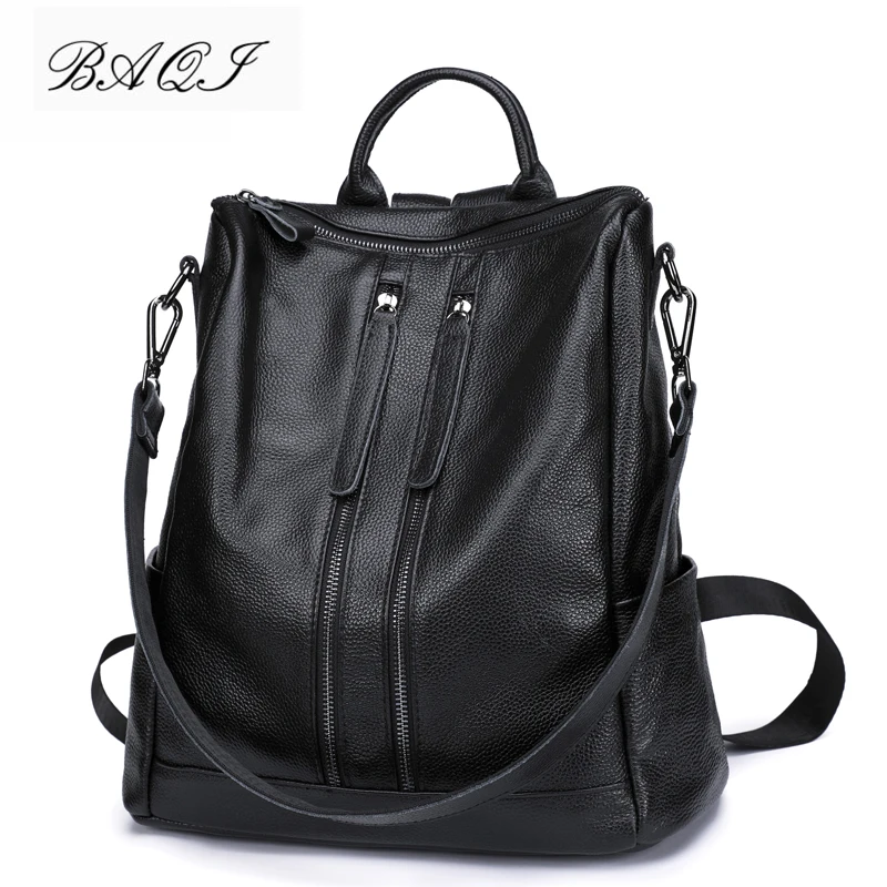

BAQI Women Backpacks 2019 Fashion High Quality Genuine Leather Cowhide School Bags Youth Girls Lady Shoulder Bag Bagpack Mochila