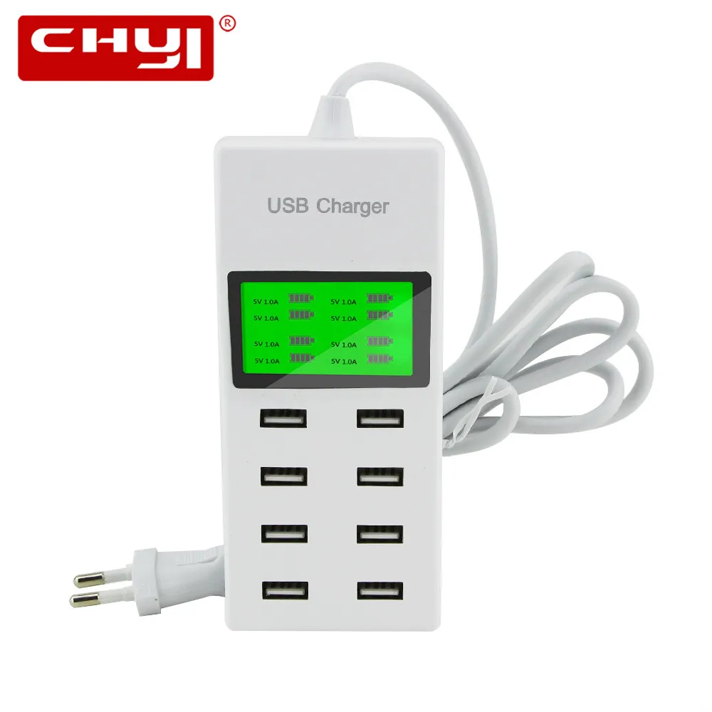 8 USB портов США ЕС мульти зарядное устройство с ЖК экраном смарт для oneplus 5 3t Huawei P10 MI
