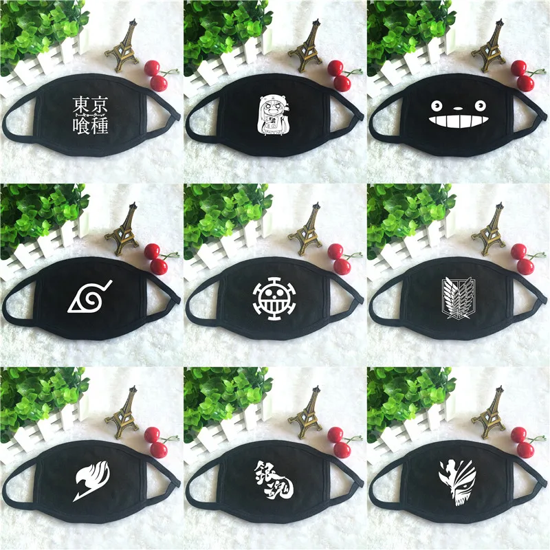 Токийский Гуль, сказочный хвост, Tonari no Toto NARUTO, цельный рисунок, атака на титанов, модные маски для лица, унисекс, хлопковая черная маска для рта