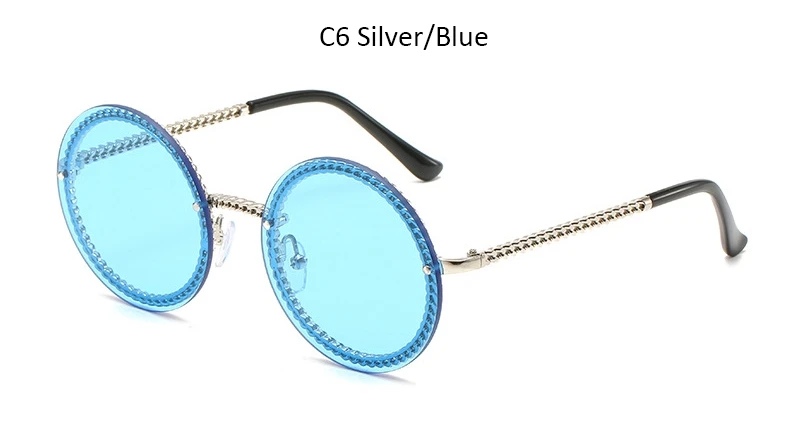 Silver Blue Модные круглые женские очки, винтажные Роскошные брендовые солнцезащитные очки без оправы, женские высококачественные градиентные женские солнцезащитные очки - Цвет линз: Silver Blue