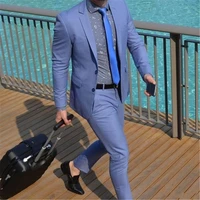 blue single breasted men slim fit suits men wedding business notch lapels tuxedo tailored suits 2 pieces jacket pants suits set
