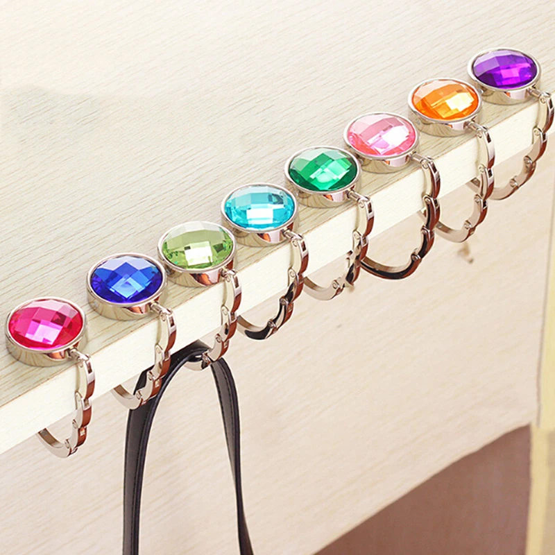 

Portable Hanging Hook practical Folding Table Desk Hanging Clip Crystal Alloy Purse Handbag Bag Hanger Travel Outdoor Storage