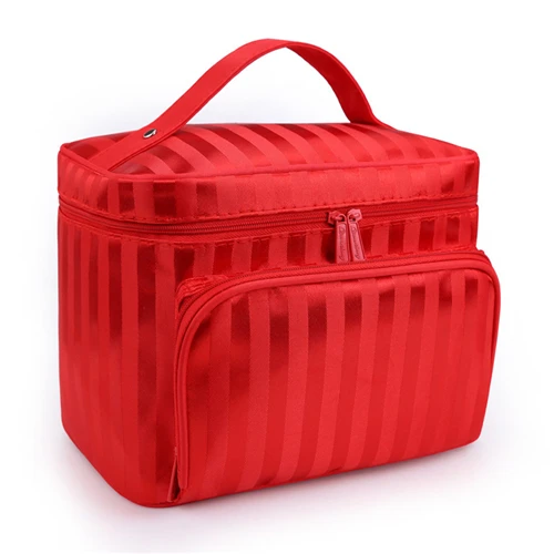 red striped Фиолетовая Женская Полосатая косметичка большая Вместительная дорожная косметичка однотонная клетчатая женская косметичка дропшиппинг - Цвет: red striped
