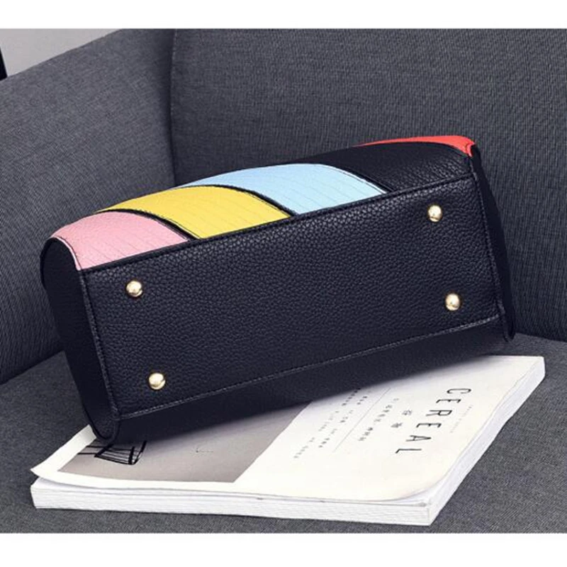 

2020 Women Designer Brand Leather Colorful Handbag Personality Hit Color Bag Large Geometric Rainbow Boston Shoulder Bags DJZ430