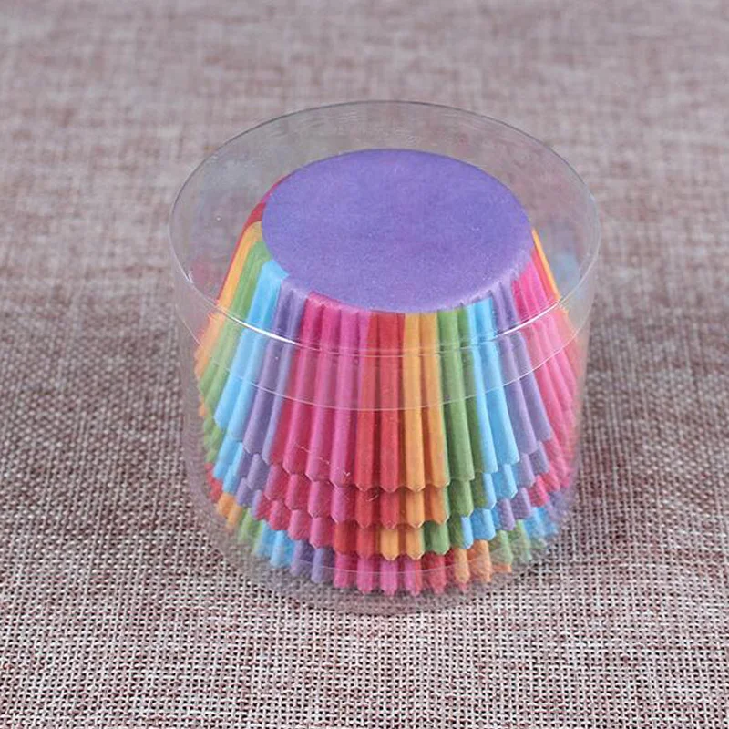 100 шт Красочные радужные Бумажные Формочки для капкейков коробка кексов форма