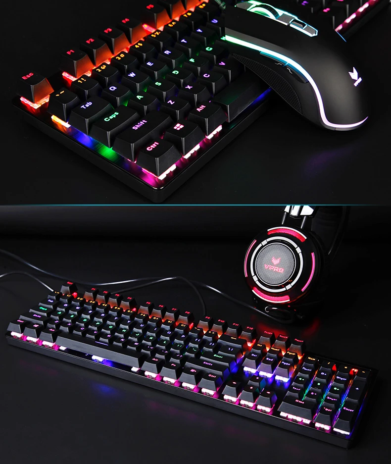 Rapoo V500PRO 104key механическая клавиатура USB Проводная игровая клавиатура с 7 цветов Подсветка для настольного компьютера ноутбука для компьютерных игр