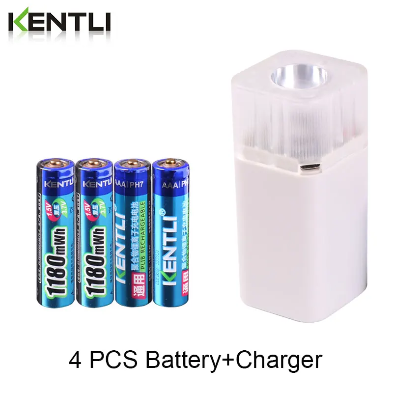 4pcs and Charger KENTLI 1,5 v 1180mWh AAA перезаряжаемая полимерная литиевая батарея+ 4 слота aa aaa литиевая батарея зарядное устройство с фонариком - Цвет: 4pcs and Charger