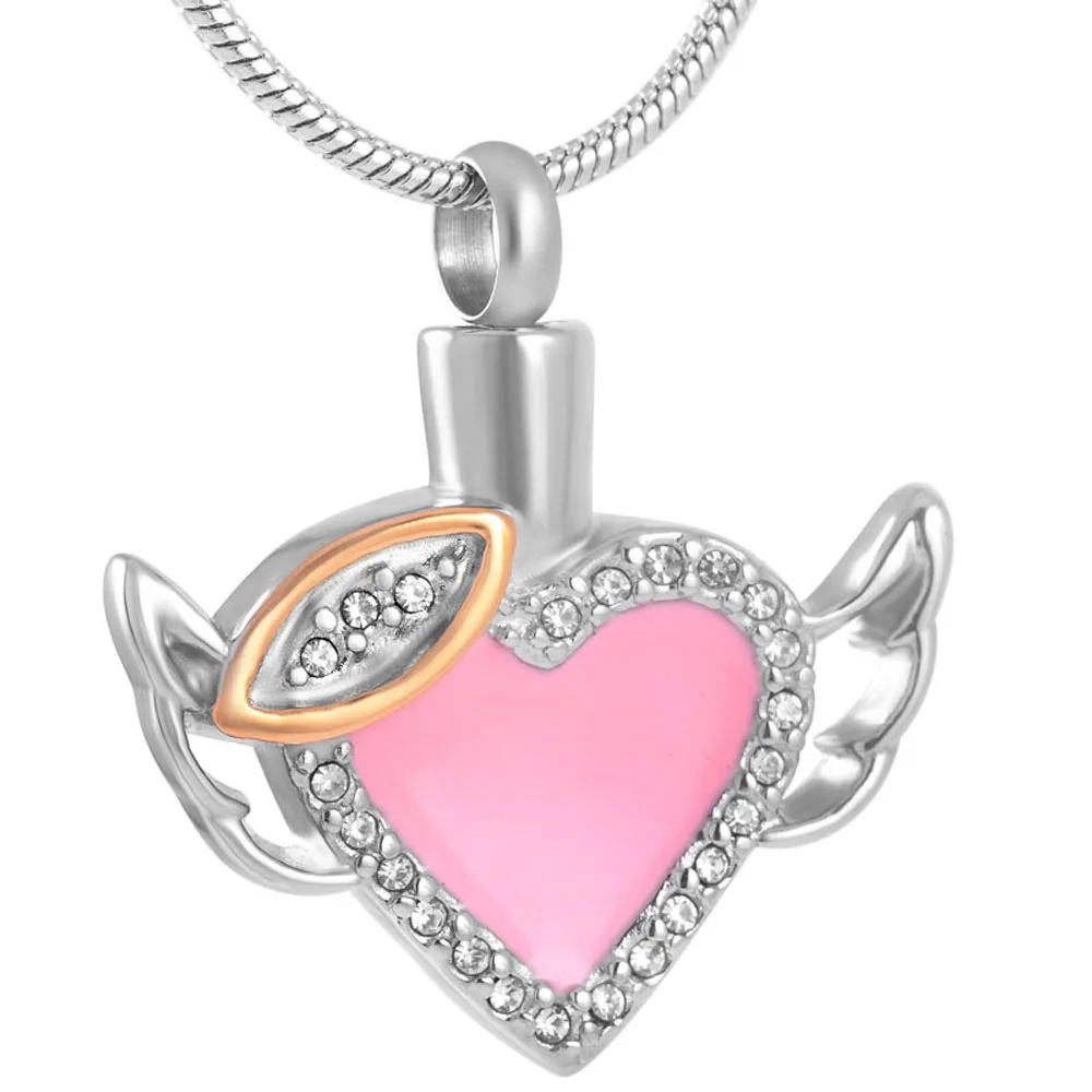 Подвеска ангельские крылья из нержавеющей стали с кристаллами|cremation urn necklace|crystal