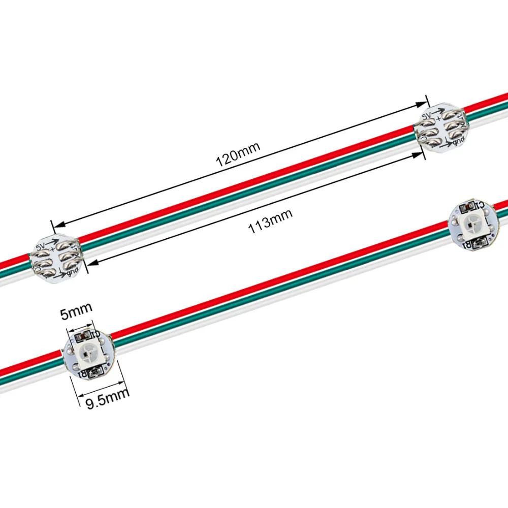 Colourful wire WS2812B RGB светодиодный модуль струны предварительно припаянные узлы 12 см провод для адресного прибора индивидуально панель 5050 SMD RGB с теплоотводом 5 В - Цвет: Colourful wire