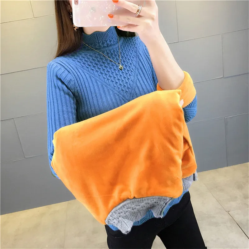 Женский плотный теплый свитер зимний с высоким воротником длинный трикотаж