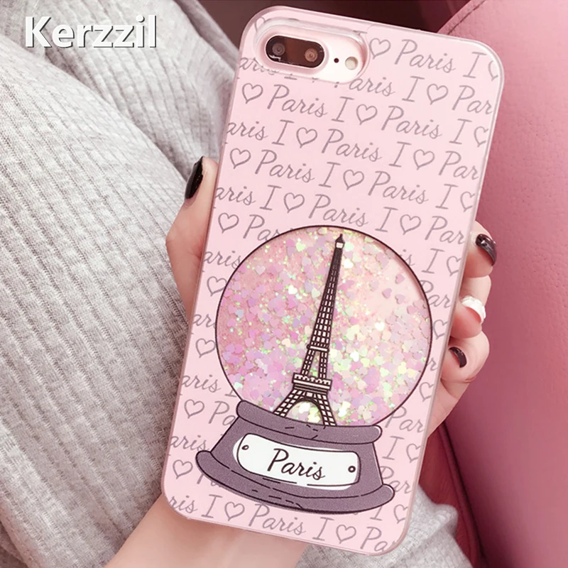 Kerzzil Bling Блеск динамический Башня Чехол для iPhone X 10 потока жидкости блестки 7 8 6 6s