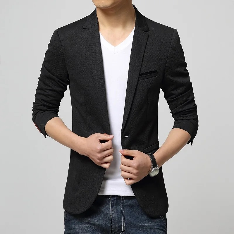 

Blazer Men Nice Tideway Korean Slim Fit Wedding Dress Fashion Solid Plus Size Mens Suits Blazers 2XL-M Blue/Khaki/Black