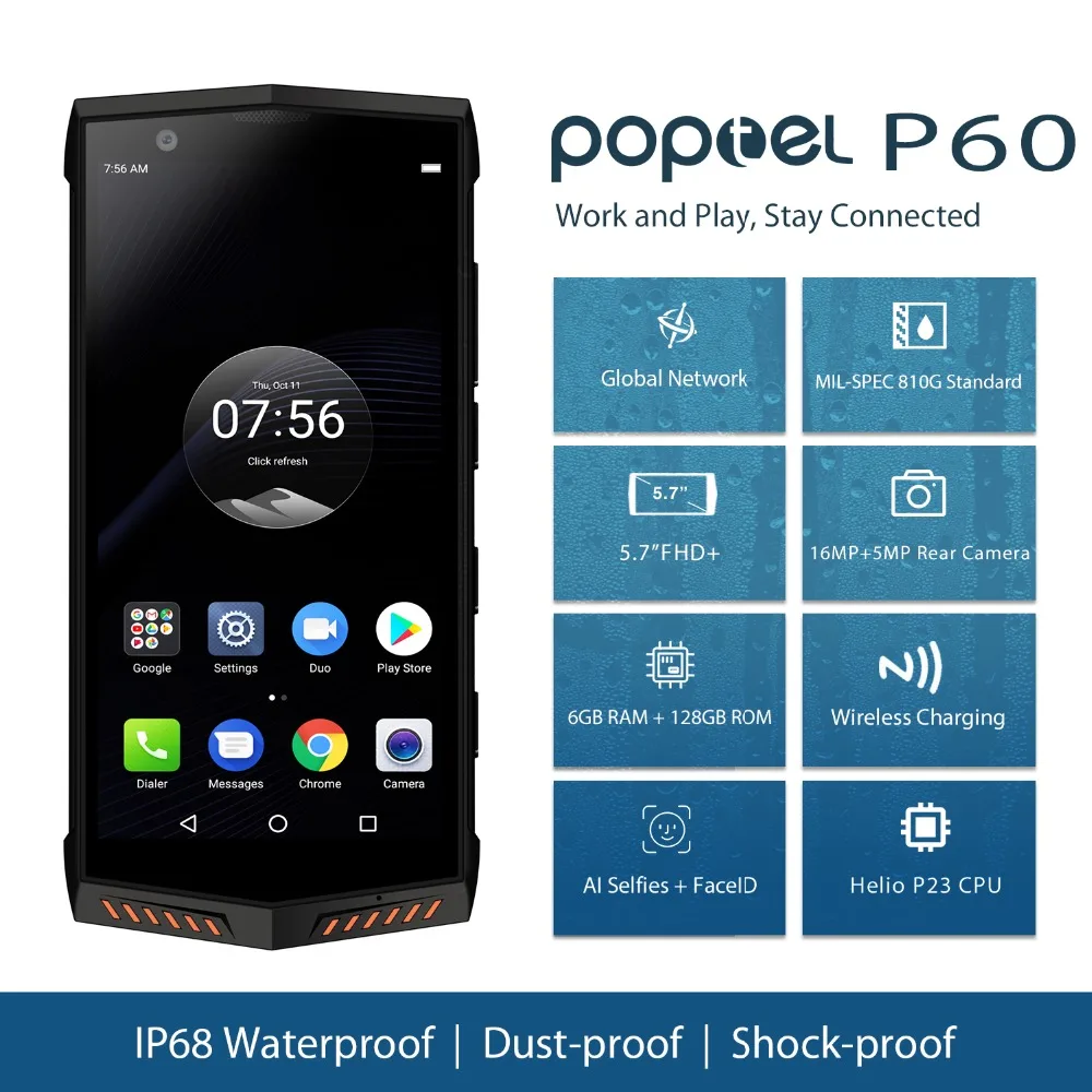 Poptel P60 смартфон IP68 водонепроницаемый 5 7 дюймов FHD Helio P23 Восьмиядерный мобильный