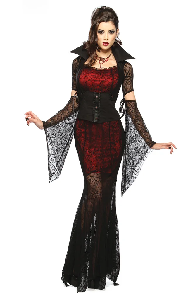 

Sexy Gothic Dress Costume Halloween Costume Hot Witch Vampire Costume Women Masquerade Party Halloween Cosplay Costume E8836