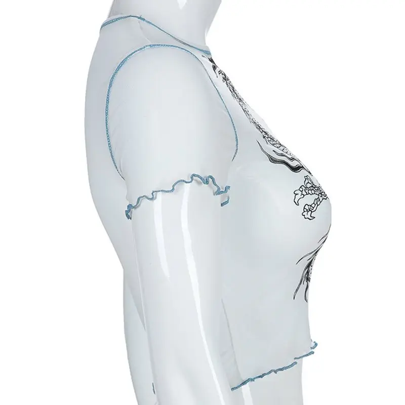 Летний китайский стиль Готический белый сексуальный клуб Футболка женская кофта