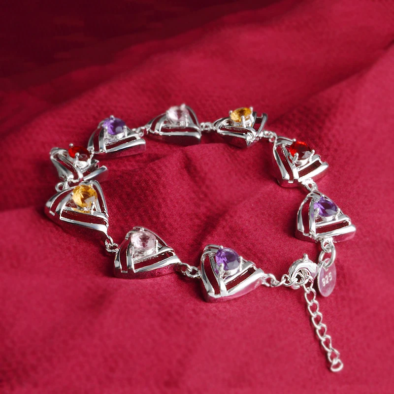 Женский браслет-цепочка из стерлингового серебра 925 пробы с кристаллами Rhinstone