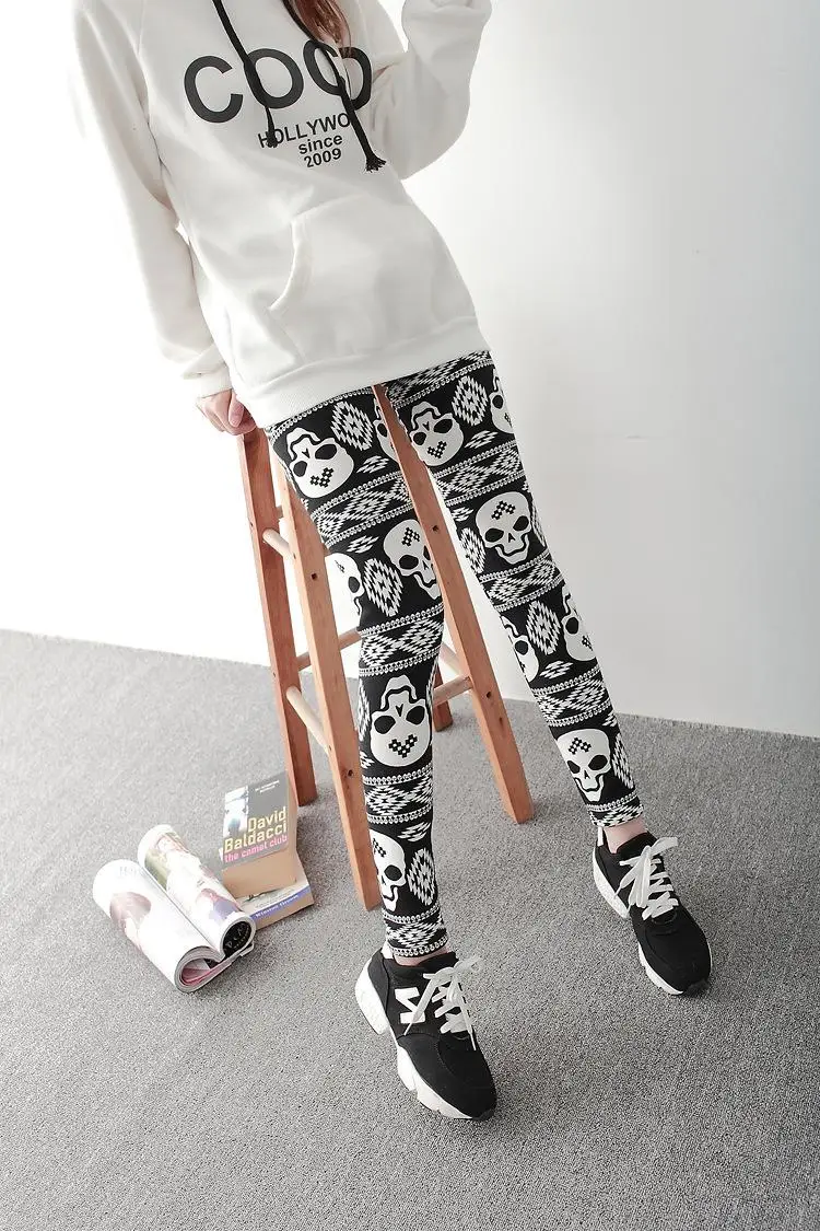 Flower Printed Leggings Sexy Women Lady Slim High Elastic Cotton Pants Multiple - Цвет: 16