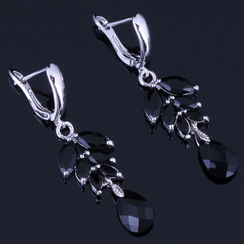 Небесная Капля воды черный кубический цирконий посеребренные висячие серьги