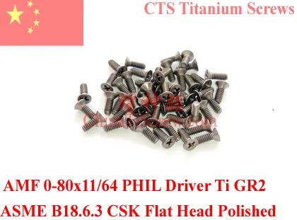 

Titanium screws 0-80x11/64 Flat CSK Head Phillips Driver 50 pcs Ti GR2